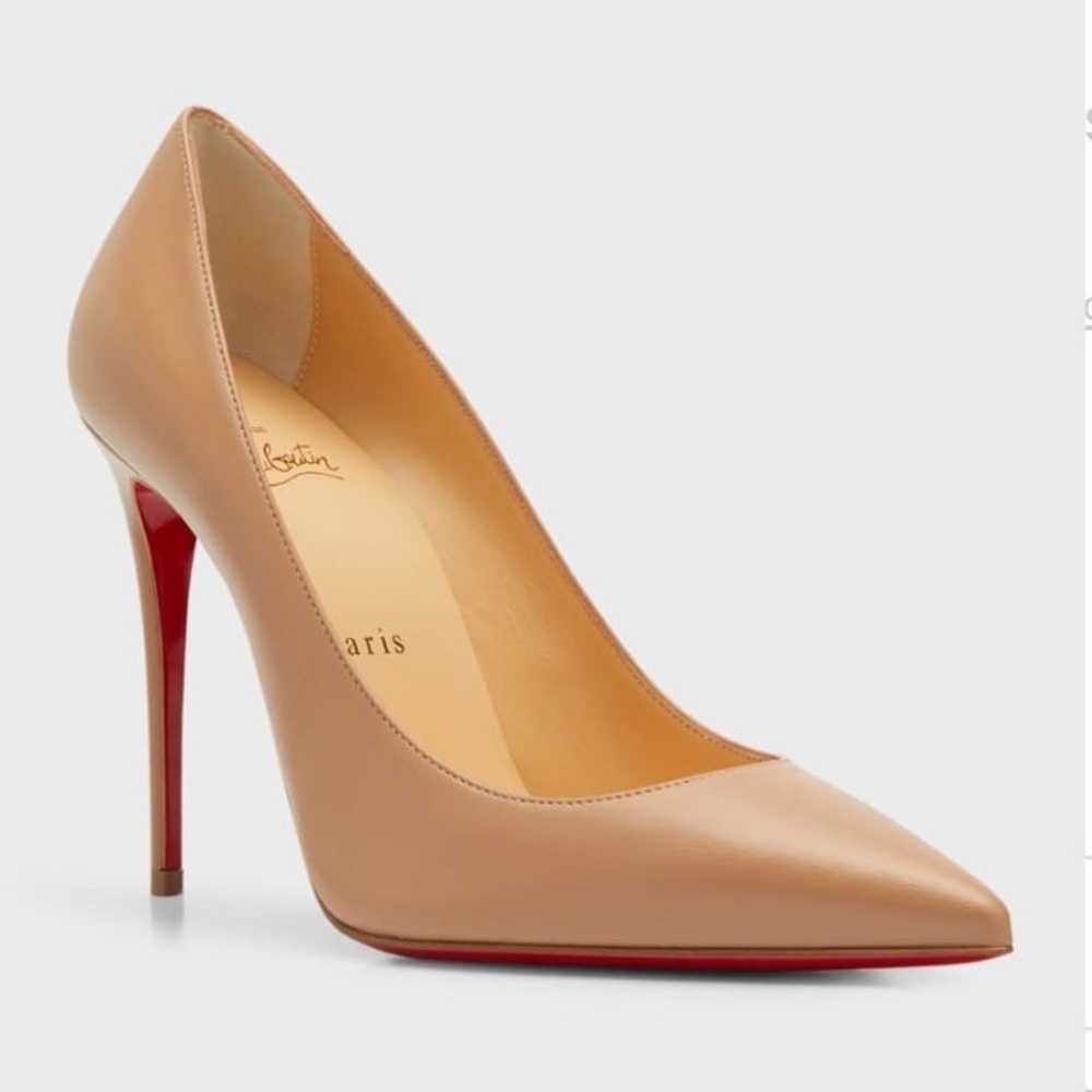 Christian Louboutin Kate 100mm Napa Red Sole Pumps Heels Size 38.5 NUDE